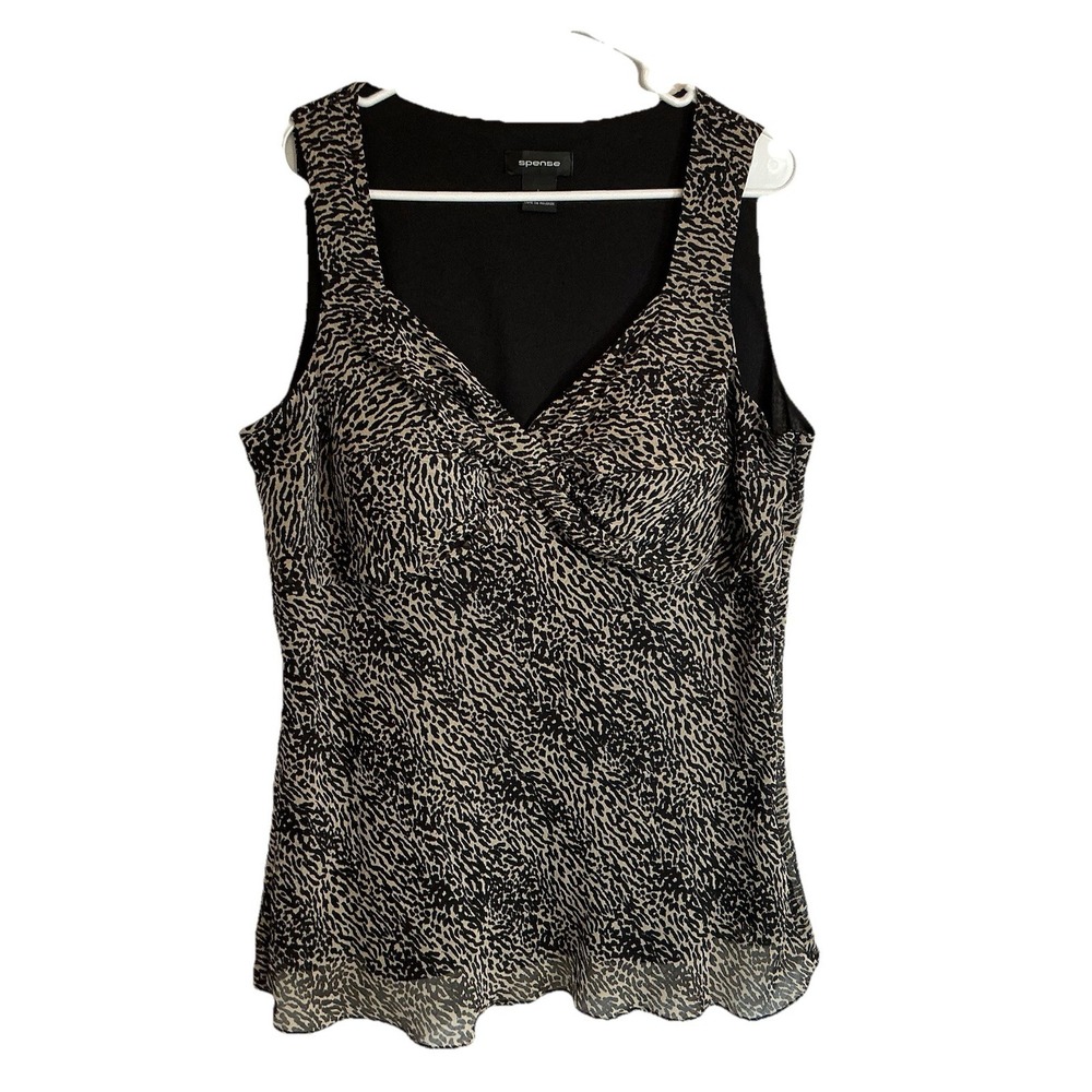 Women's Spense Leopard Animal Print Tank Sleeveless Top Blouse Lined - Size L